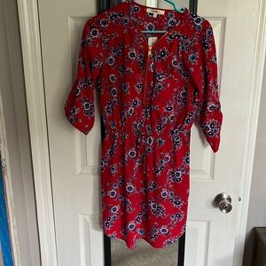 Blue and red adjustable flower printed dress